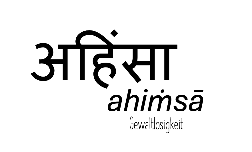 Schrift ahimsā in sanskrit und deutsche Übersetzung gewaltlosigkeit